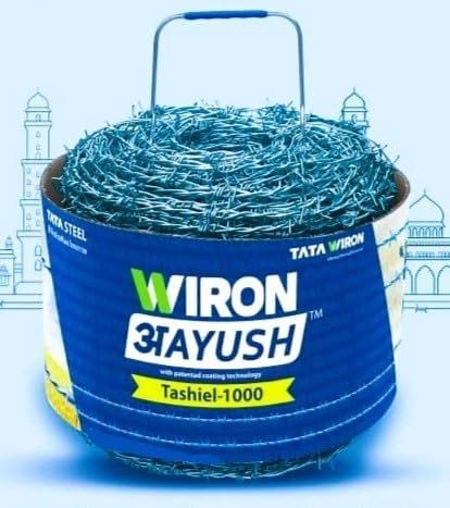 TATA Aayush Barbed Wire for Fencing – 14 Gauge, 2MM Thickness, Alloy Steel Wire with Handle, Rust-Resistant, Heavy Duty for Farm, Boundary & Security Fencing, (Length 1000 Feet.)
