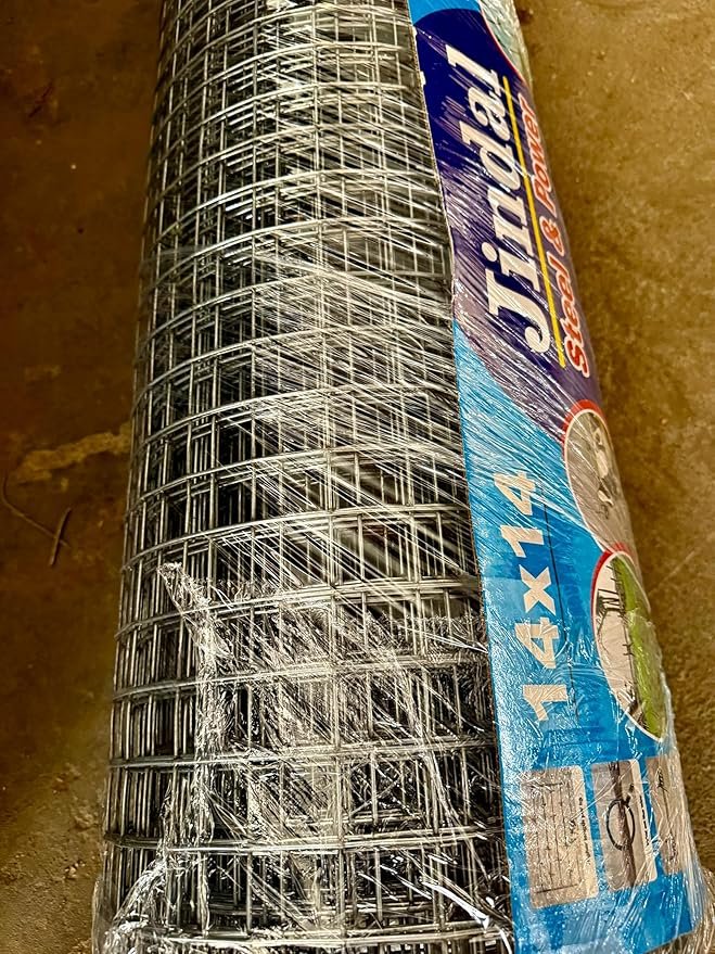 Jindal Steel GI Welded Wire Mesh Fencing Net | 1x1 Inch Block Size | 5ft Height x 50ft Length | 2mm Thickness (14 Gauge) | Heavy-Duty Galvanized Iron Garden, Farm, Boundary & Animal Fence - Back View