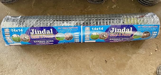 Jindal Steel GI Welded Wire Mesh Fencing Net | 1x1 Inch Block Size | 5ft Height x 50ft Length | 2mm Thickness (14 Gauge) | Heavy-Duty Galvanized Iron Garden, Farm, Boundary & Animal Fence