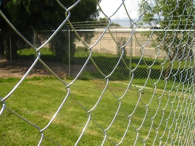 TATA WIRON Wires Fencing Chain Link net for Fencing mesh D Fence Wire Height 5 FEET Bundle Length: 50 FEET Diameter: 2.5 MM Block Size 4''x4'' inches Ideal for Fencing(12 Gauge Wire), Grey - Back View