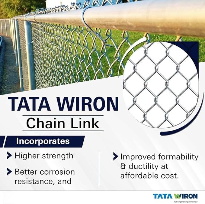 TATA WIRON Chain Link Fencing Net For D Fence Alloy Steel Wire, Thickness 3 MM, 10 Gauge Wire”4x4” Inch Block Size, Rust-Proof, Heavy Duty Fence for Farm, Garden, Home, (7 Feet Height, 50 Feet Length)