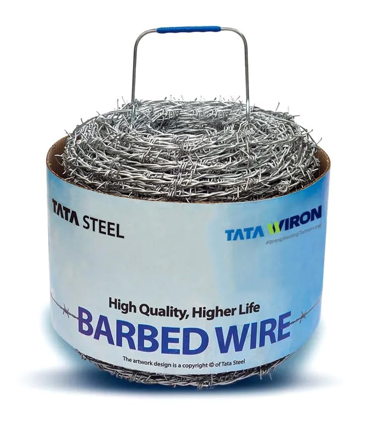 TATA WIRON Barbed Wire for Fencing – 14 Gauge, 2MM Thickness, Alloy Steel Wire with handle, Rust-Resistant, Heavy Duty for Farm, Boundary & Security Fencing, (Length 1000 Feet)